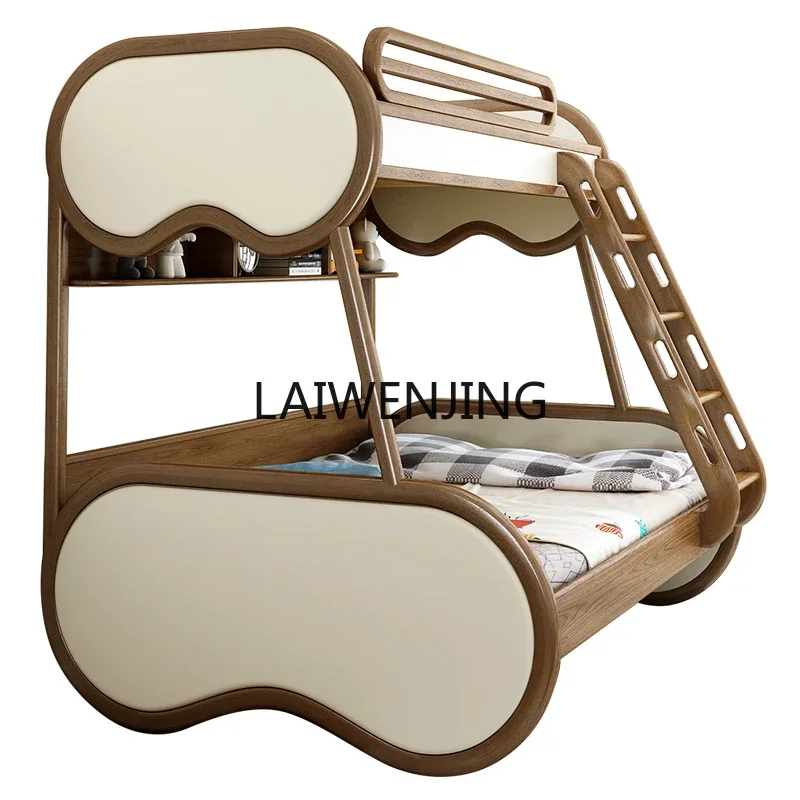 

MJY all solid wood mother and child high and low bed white wood soft bag upper and lower bed children's bed