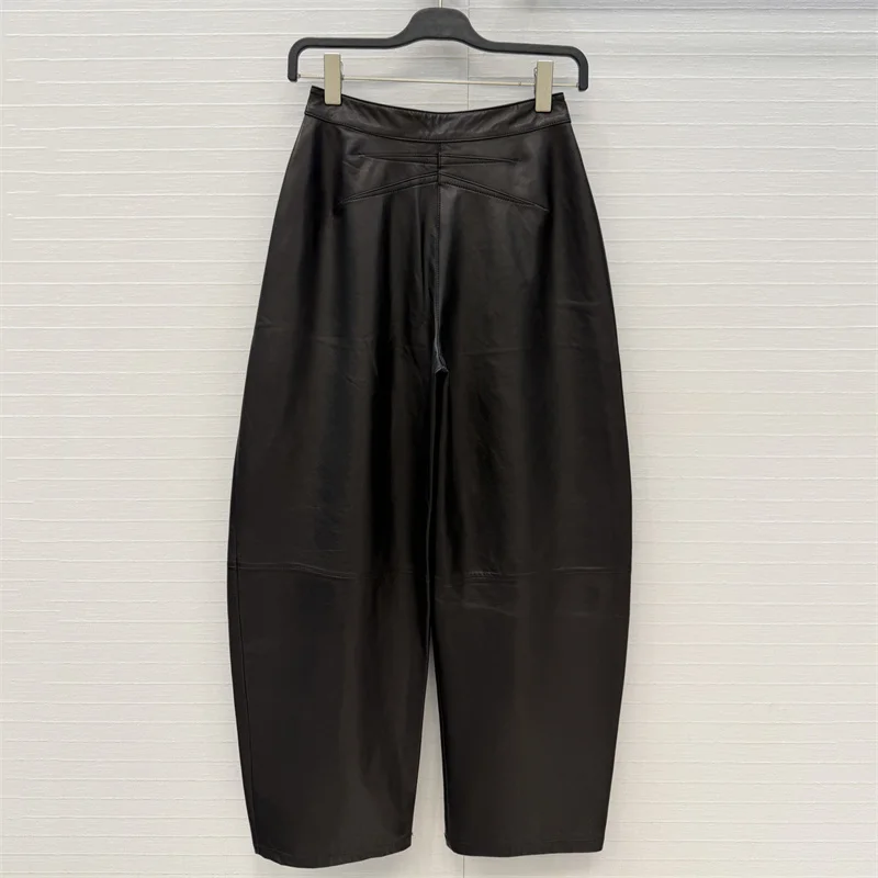 Women's pants New high waisted slim fit straight leg pants for autumn 2026 100% sheepskin splicing women's curved knife pants