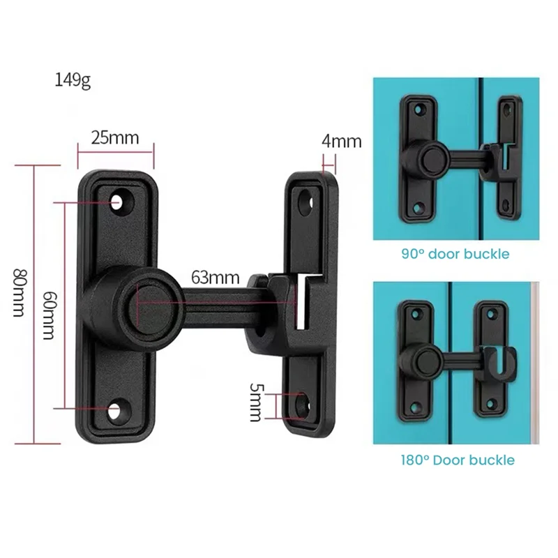 Heavy Duty Gate Latches 90 Degree Right Angle Barn Door Lock Anti-Theft Sliding Door Lock Latch for Garden Black