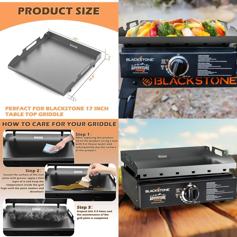 

17 Heavy-Duty Steel Gas Griddle Replacement Top with Rear Grease System for Tabletop Models