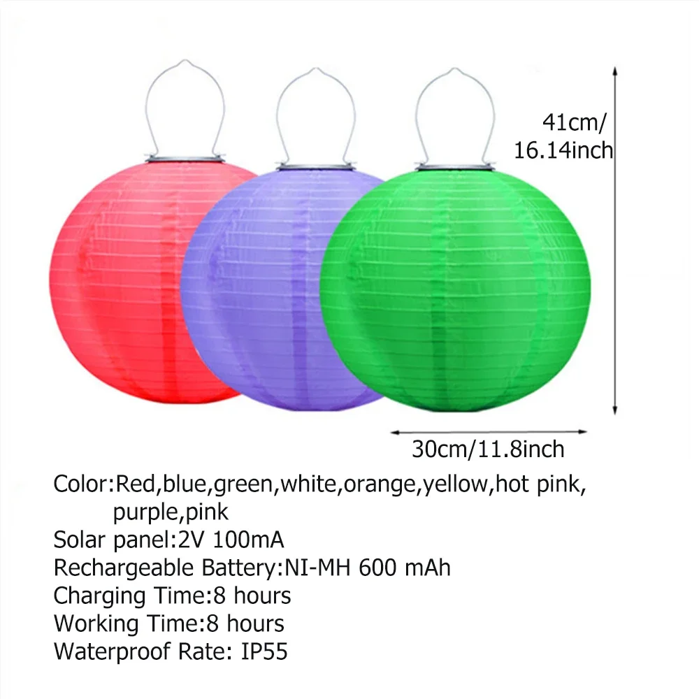 12inch Lantern Solar Garden Light Outdoor Lantern Ball Solar Fairy Globe Lamp Wedding Decoration With Battery Holiday Lighting