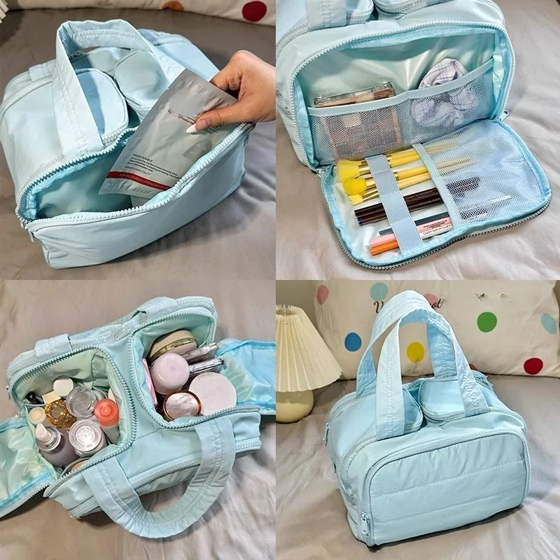 Große, tragbare, leichte Make-up-Tasche für Damen, Reisetasche für verschiedene Aufbewahrungszwecke, tragbarer Organizer, Kosmetiktasche, Waschtasche – Detail 16
