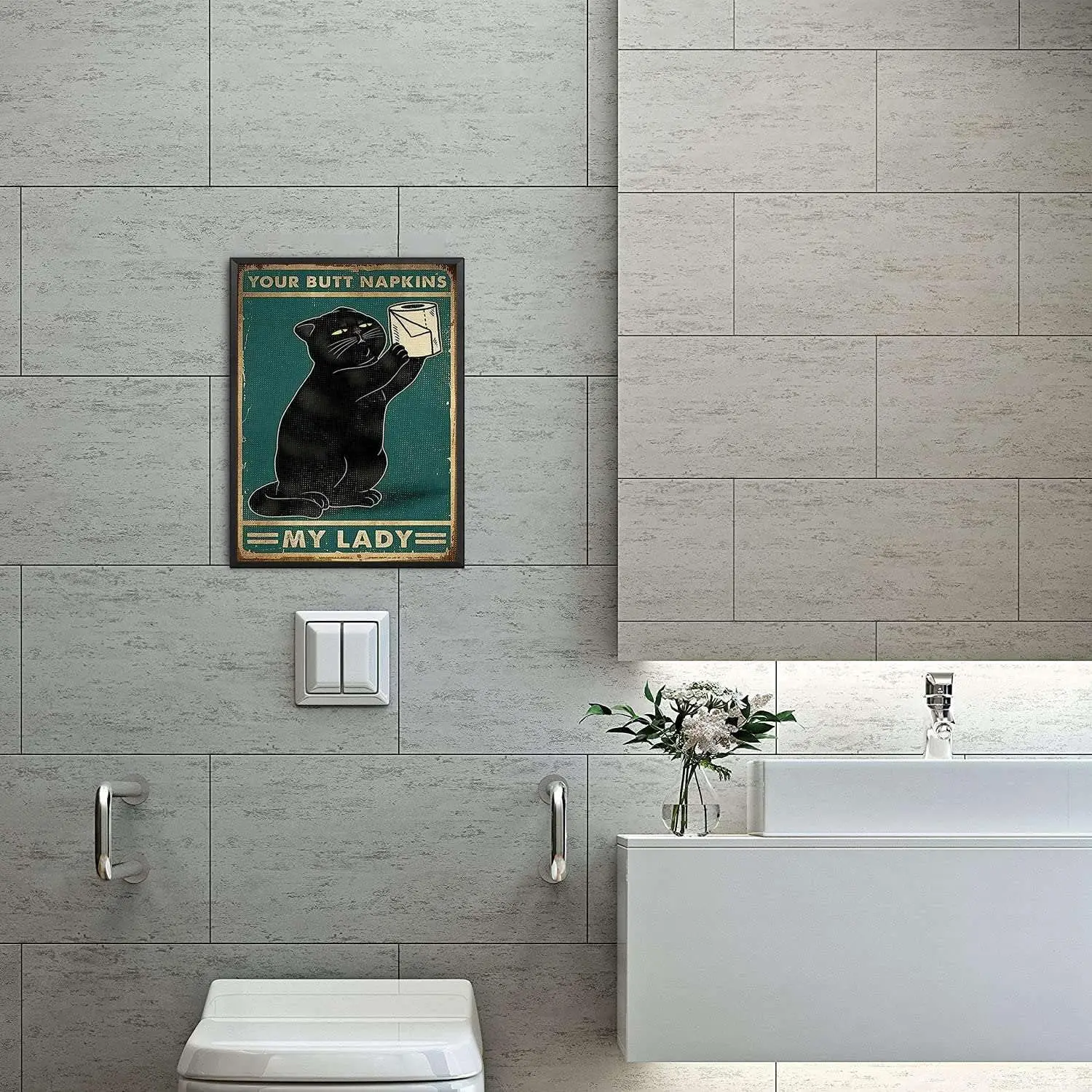 Vintage Tin Sign Black Cat Decor Funny Bathroom Signs - Your Butt Napkins My Lord Sign Funny Bathroom Wall Decor for