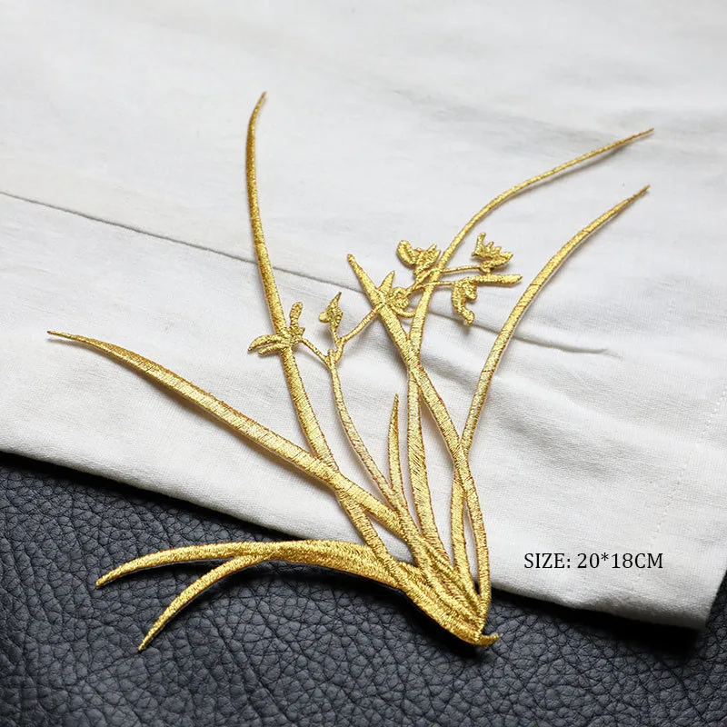 1 Piece 20CM X 18CM Orchid Embroidered Costume Patches Iron On Applique for Clothing Thermoadhesive Patches Stickers On Clothes