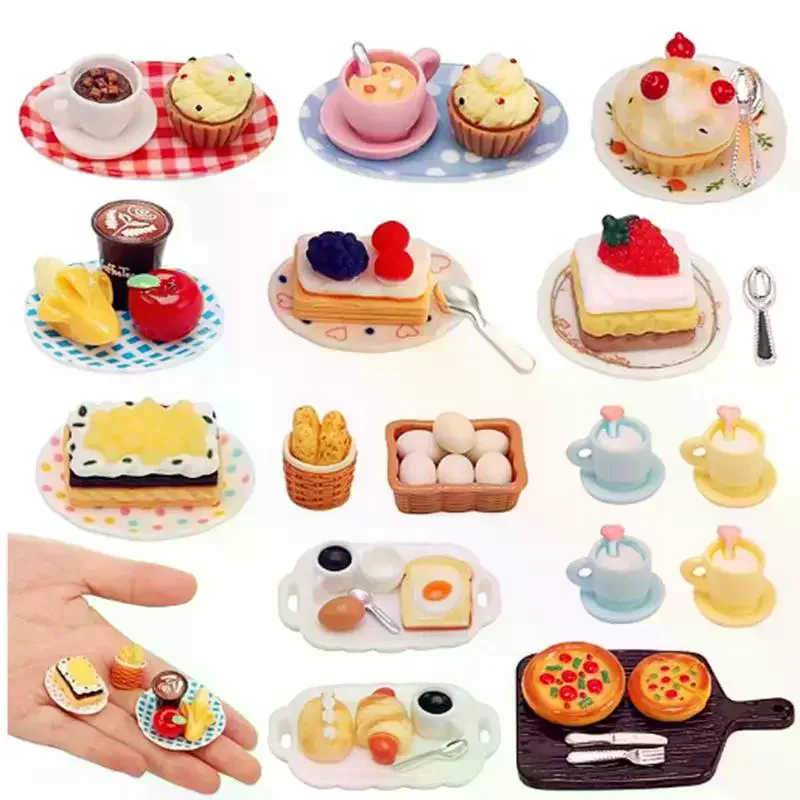 Poppenhuis Miniatuur Taart Dessert Brood Voedsel Set Model Rekwisieten Micro Landschap Decoratie Ornamenten Kinderen Fantasiespel Speelgoed Geschenken