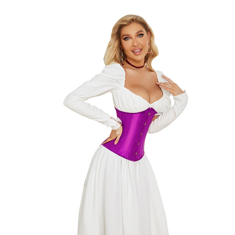 Gothic Underbust Corset Satin Waist Cincher Bustiers Top Workout Shape Body Belt Plus Size Lingerie