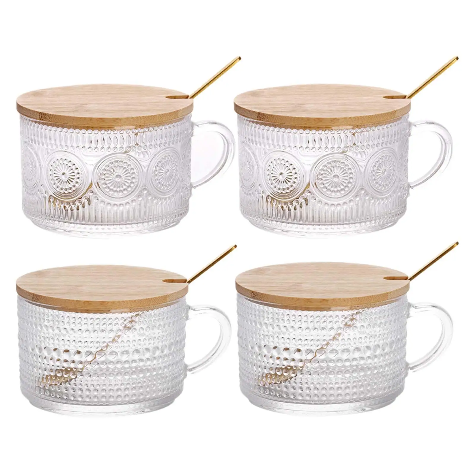 2 Pieces Glass Water Cup Juice Cup with Lid Spoon Creative with Handle Milk Cup Drink Cup for Hotel Home Beverage Restaurant