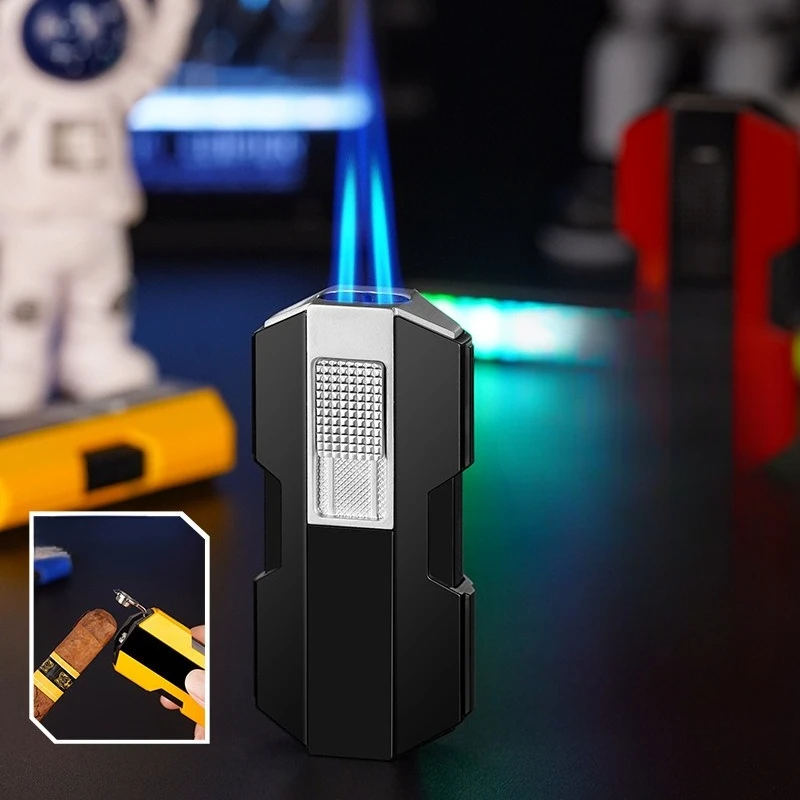 ولاعة غاز البوتان مزدوجة مستقيمة قاطعة السيجار النفاثة مع فتاحة ثقب نفخ مستقيم نفاثة عالية القوة النارية ولاعات السجائر