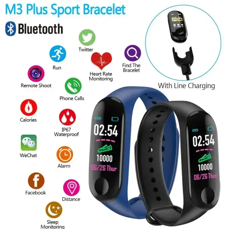 Smart Bracelet M3 Plus: Waterproof Running Pedometer with 24/7 Heart Rate, Blood Pressure Monitoring & Fitness Step Tracker