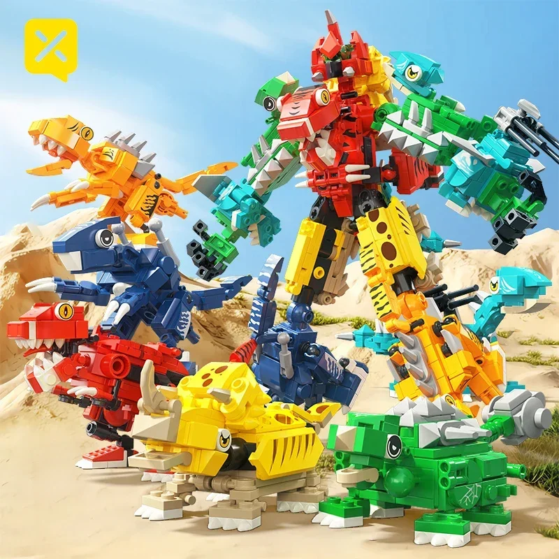 6-in-1-Dinosaurier-Bausteine, umwandelbares Roboter-Spielzeug für Kinder, 691 PCS Ziegel zusammengebaut, Bau, Bildung, DIY-Ziegel, Spielzeug
