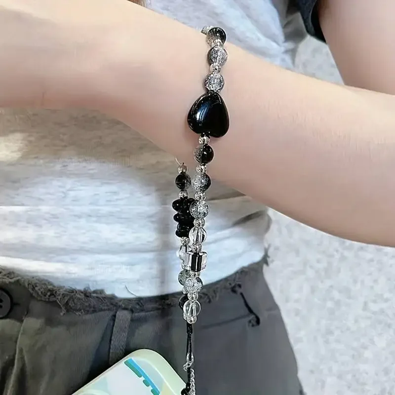 Strawberry Black Love Cute Bear Chain Charm Wrist Strap keycord Cellphone lanyard Girl Keychain Mobile Phone Case Hanging Chain