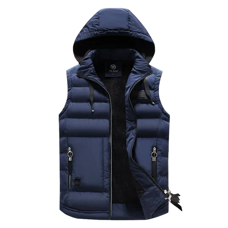 

Brand Men's Vest Winter Sleeveless Jackets cotton Vest Casual Outwear Hat Detachable Outer Vest tooling Men Hooded Warm JJ523