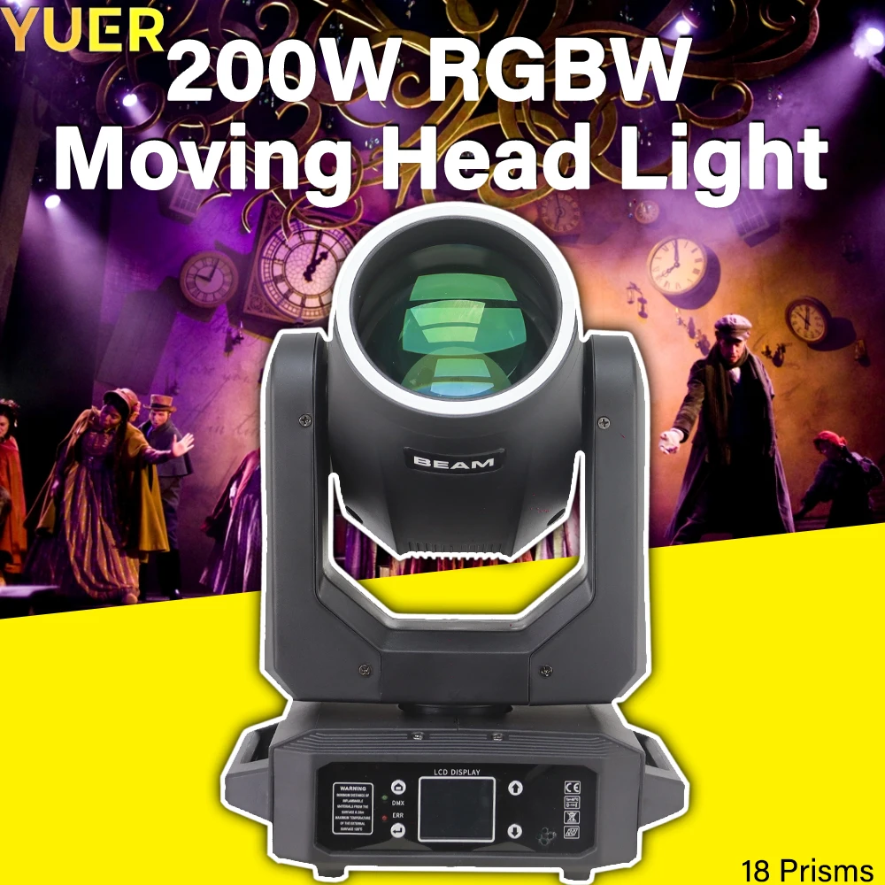 YUER NEW LED With Ring Moving Head Light 200W Beam+Spot+18 Rotating Prisms+Rainbow Effect Dmx Stage Light Effect Light Disco Dj