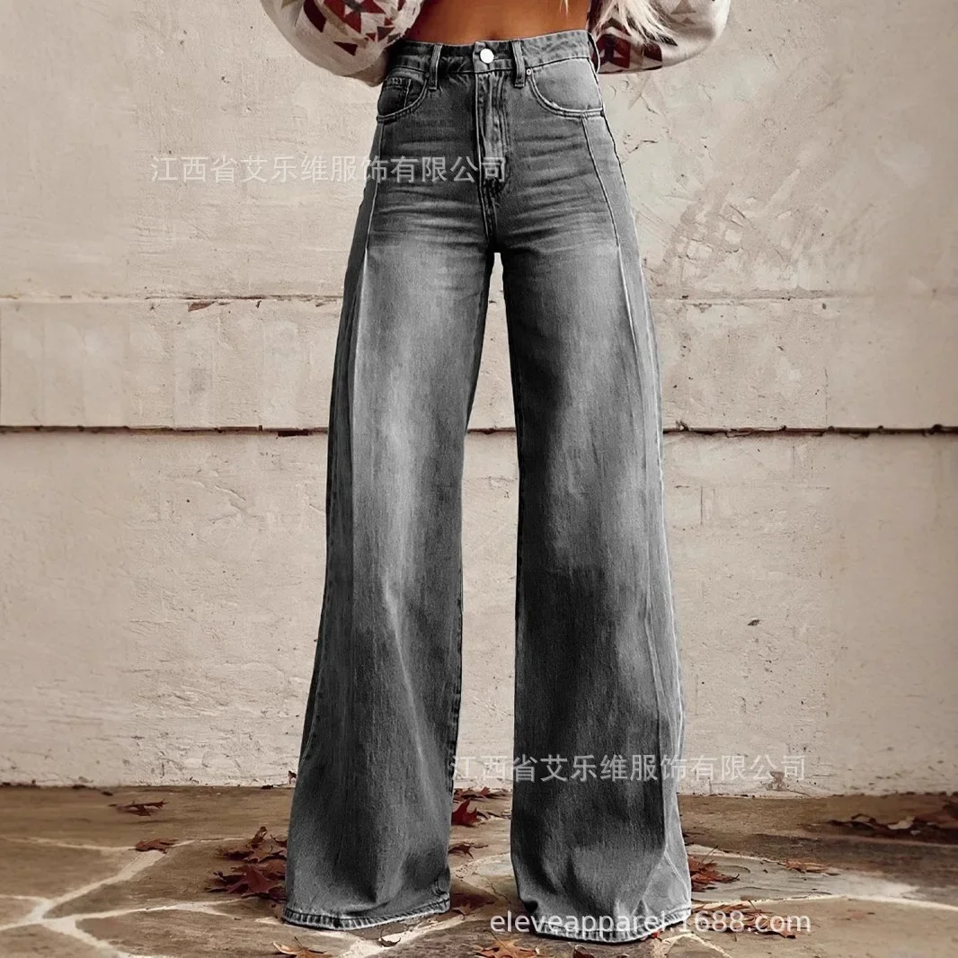 플레어 팬츠 맘진 여성 부츠컷 바지 데님 미드웨이스트 빈티지 워싱 디스트레스드 스트리트웨어 가을 Y2K 롱 팬츠