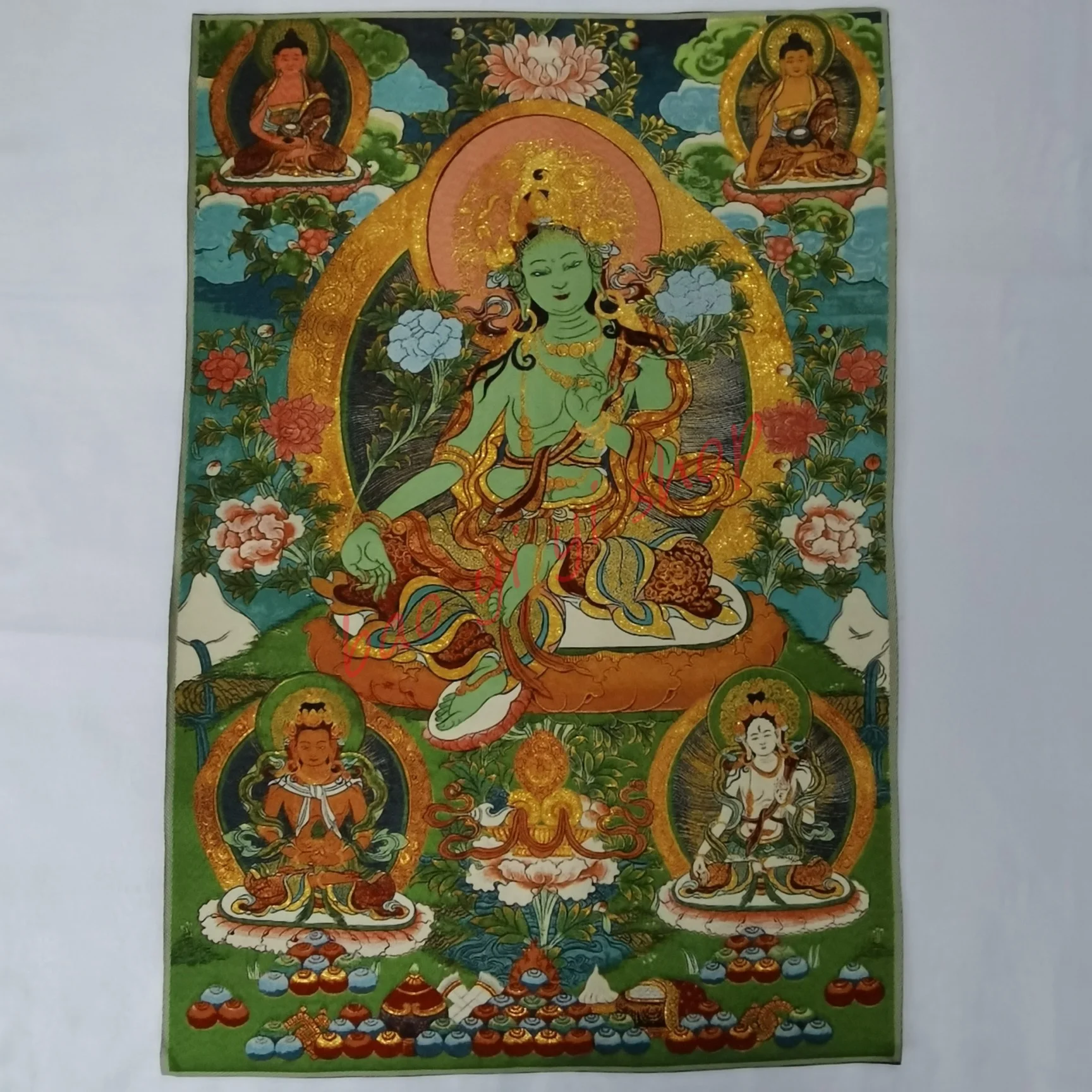 Ritratti decorativi religiosi Thangka, Tara verde, Casa di città guardano gli spiriti maligni