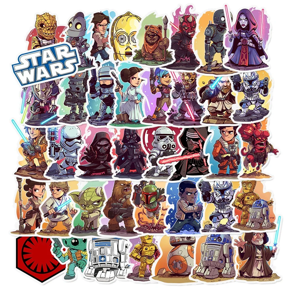 50pcs/set No-repeat Cartoon Star Wars Mandalorians Yoda Graffiti Stickers Collage DIY Decoration Waterproof Trunk Sticker 4-6cm