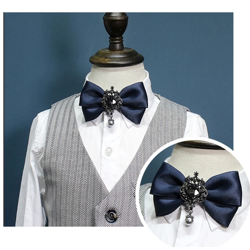 Adjustable Bows Tie Sophisticated Men Necktie Elegance Rhinestones Bows Tie for Groomsmen and Special Occasion