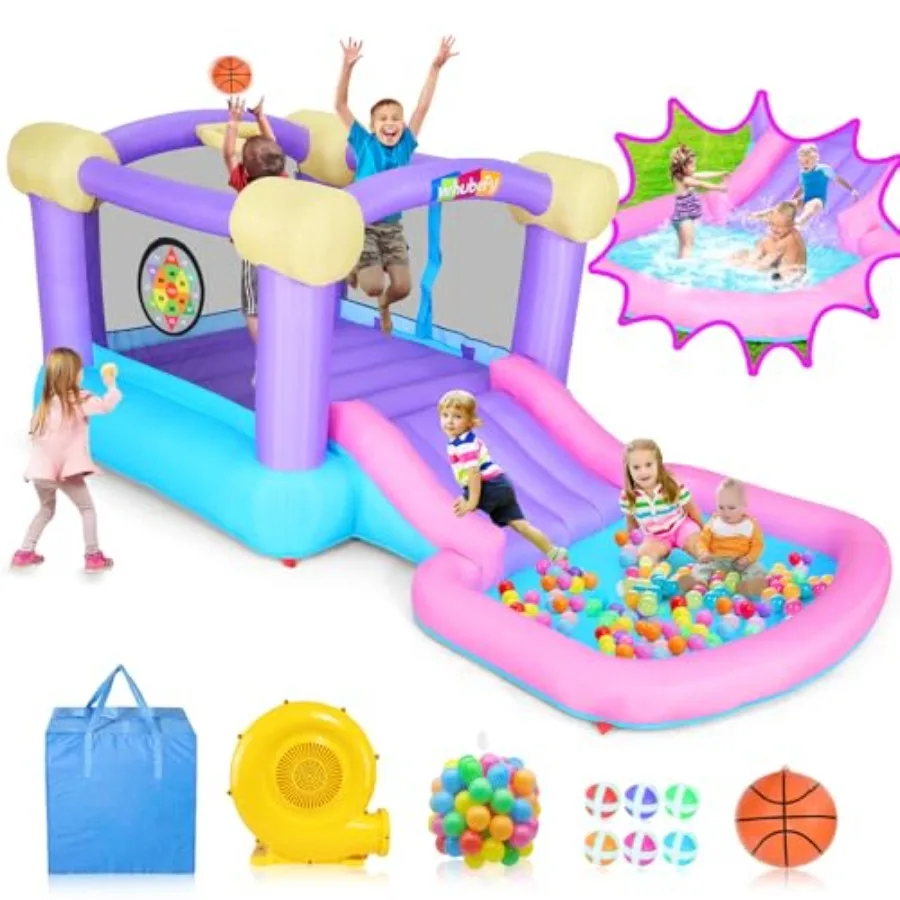 

Pink Inflatable Bounce House for 36 with Ball Pit Slide Indoor Jumpy Bouncy House w 470W Blower 50 Ocean Balls 6 Sticky Darts M