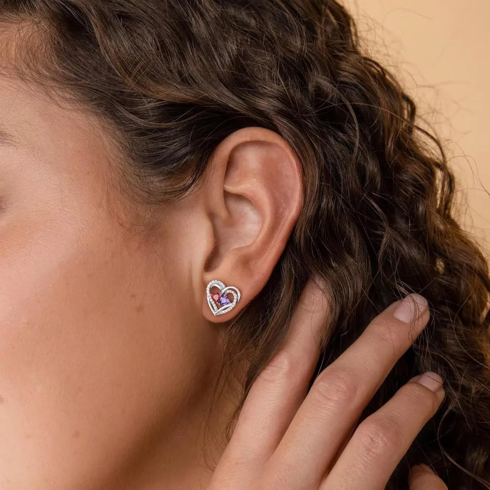 أقراط على شكل قلب من الفضة الإسترليني المزدوجة من جوهرة الميلاد، هدية مثالية لعيد الميلاد للذكرى السنوية للنساء، للاحتفال بعيد كريس الخاص #2