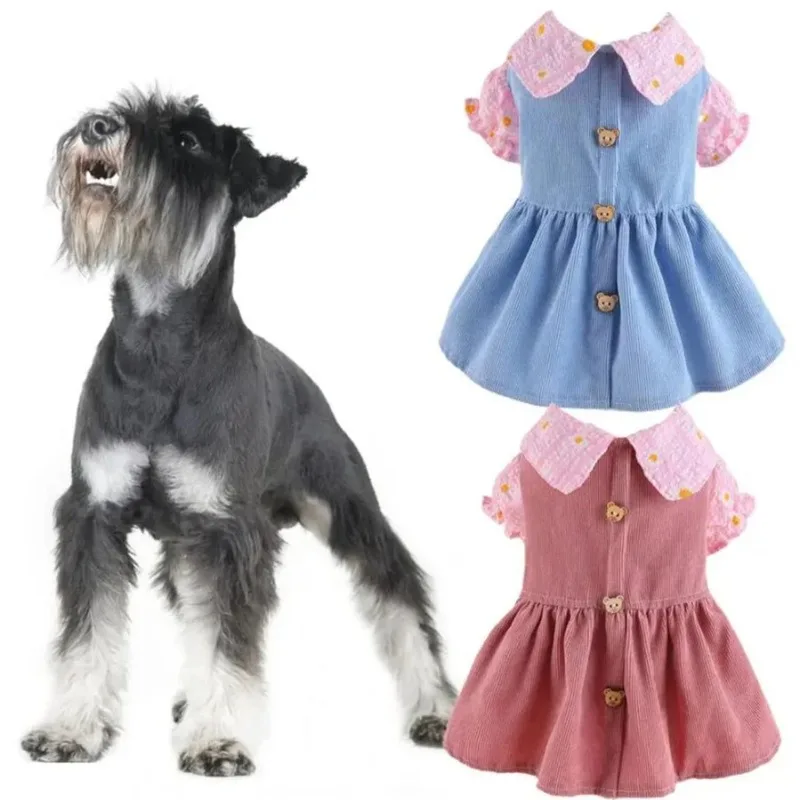 

Adorable Pet Princess Dress with Cute Bear Button Soft Comfortable Breathable Cat Dog Dress
