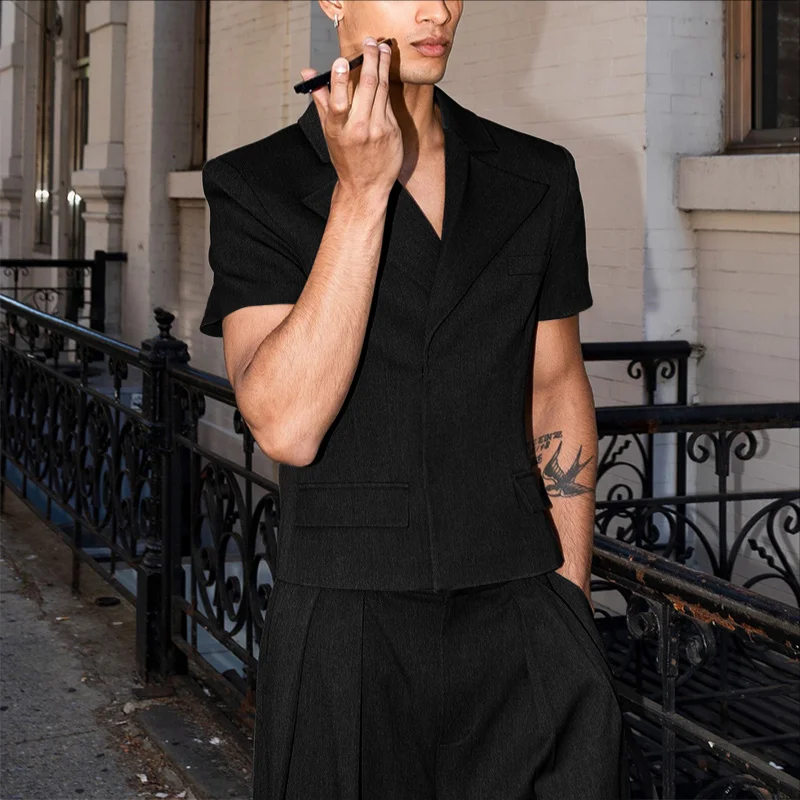 

INCERUN Men Blazer Solid Color Lapel Short Sleeve Casual Crop Blazer Men Streetwear Fashion Elegant Leisure Male Suit S-5XL 2026