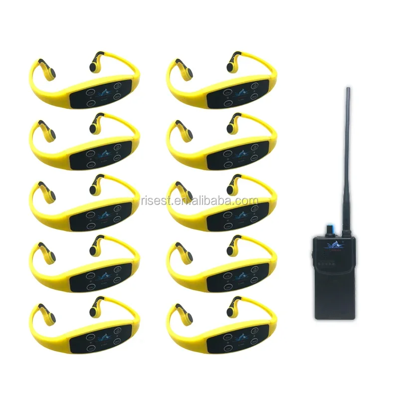 Free Shipping Waterproof Wireless Swimming Efficient Teaching 1 FM Transmitter 10 H907 Bone Conduction Headset Receiver