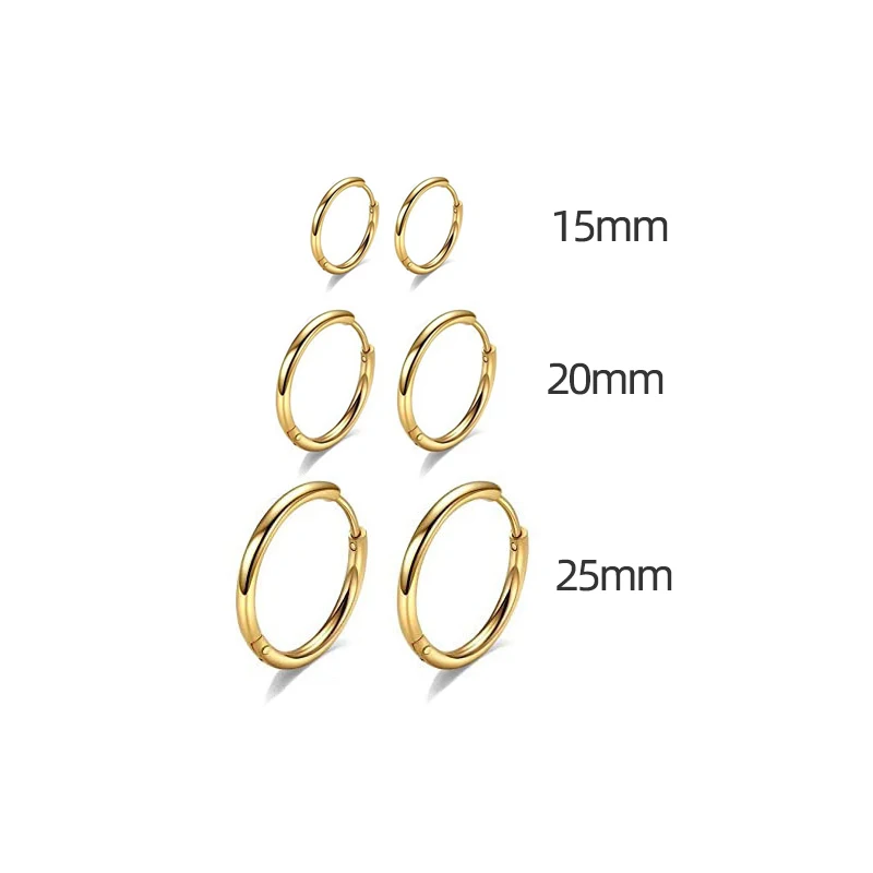 15/20/25mm stainless steel Hoop Earring Set For Women Men Silver Color Simple Cartilage Huggie Ear Buckle Jewelry 3pair