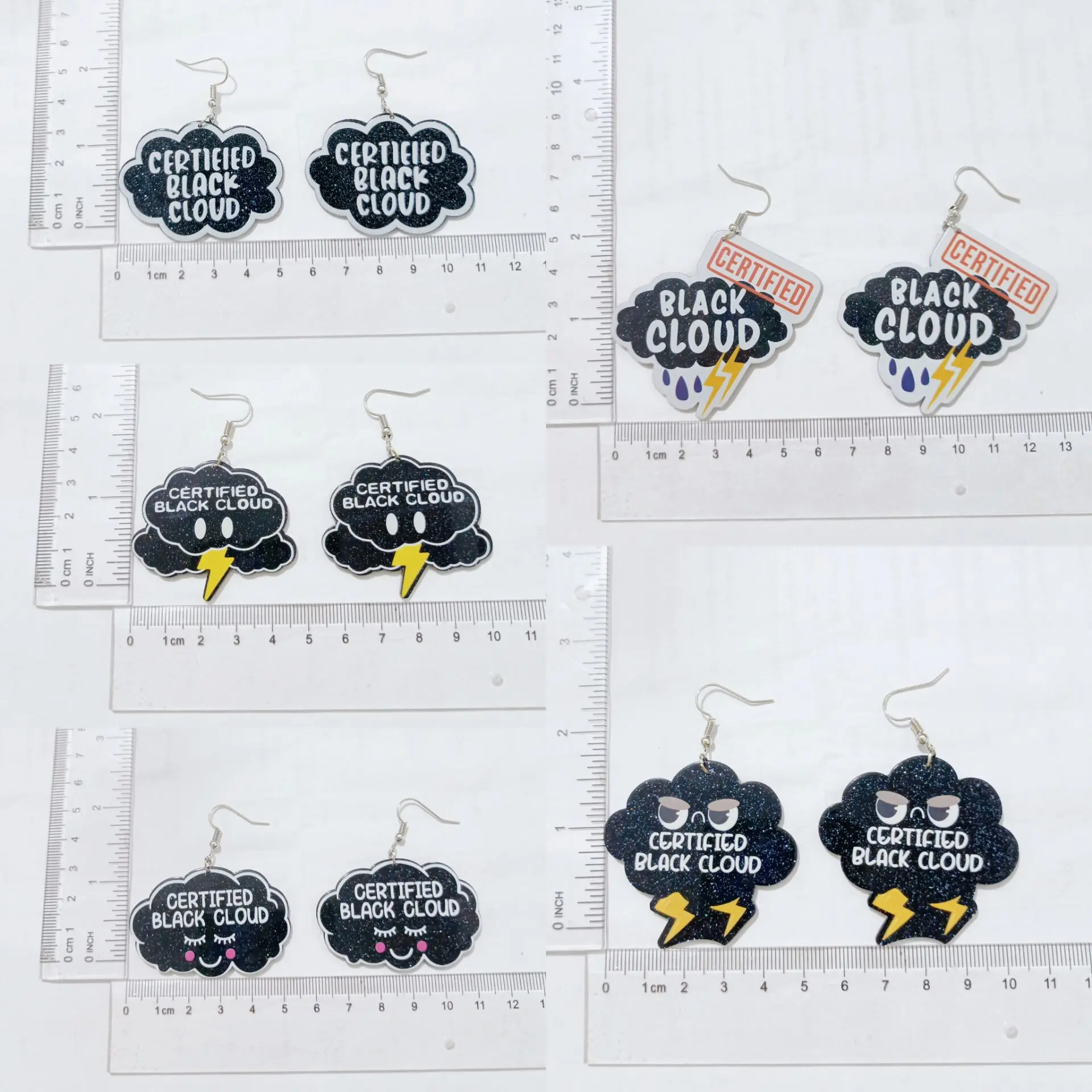 Glitter Certified Black Cloud Acrylic Drop Earrings For Women Flat Back Lightning Rain Charms Ear Rings Jewelry Gifts