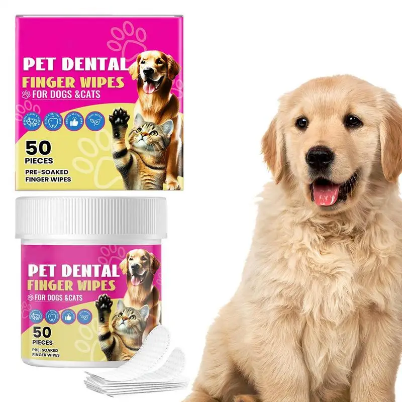 

Dog Teeth Cleaning Wipes Portable Finger Toothbrush Freshens Breath Sleeve Effective Teeth Cleaner Gum Health Care Supplies 50
