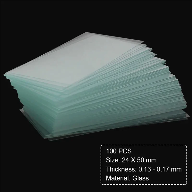 100PCS 24x50 mm Microscope Glass Slides Cover Slips Blank Slides Microscope Accessory 0.13-0.17 mm Thickness for Cell Counting