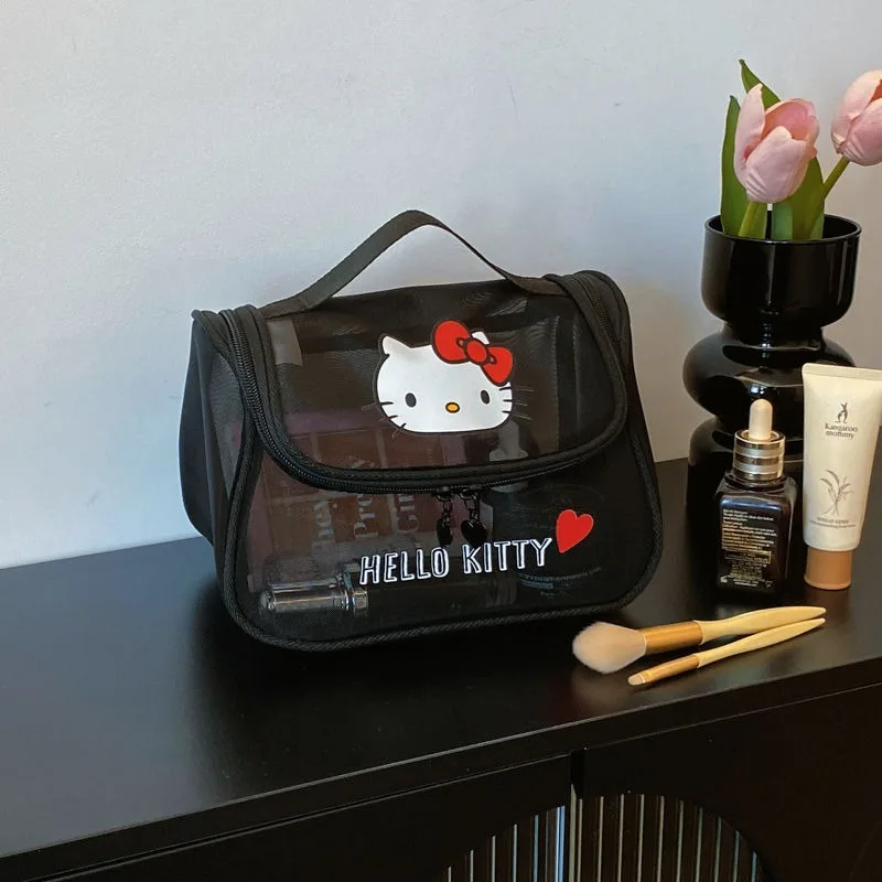 MINISO Hello Kitty Cute PVC Makeup Bag for Women Portable Large Capacity Kawaii Cosmetic Bag Fashion Luxury Brand Waterproof