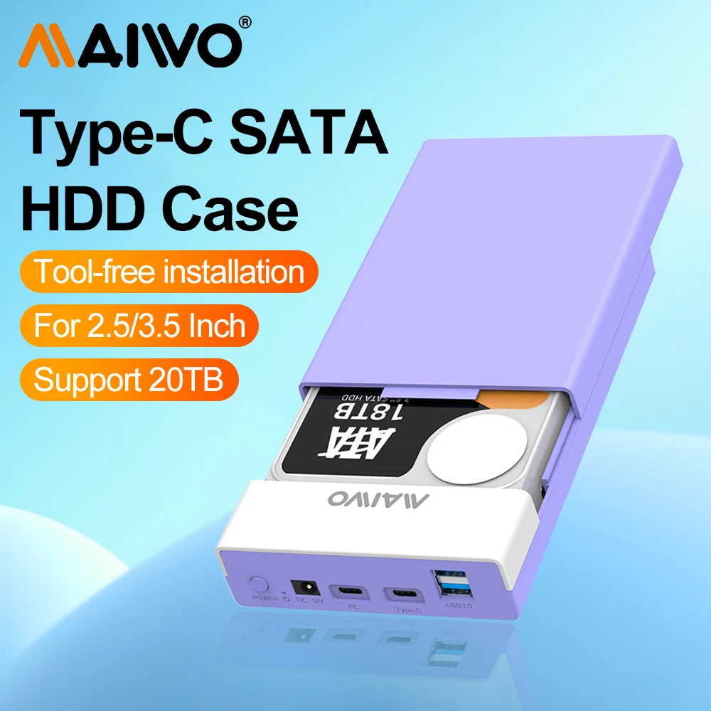 

MAIWO 2.5/3.5" External Storage HDD Case SATA 10Gbps USB3.0 HDD SSD Hard Drive Enclosure Support UASP 20TB SSD HDD for PC Laptop