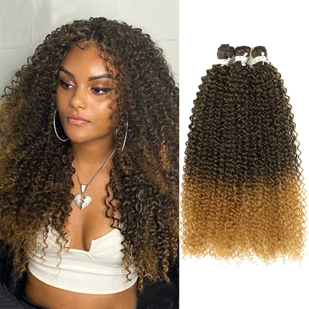 28inch Synthetic Hair Bulk Natural Curly Hair Extensions Long Jerry Curly Bundles Ombre Fake Hair For Women Heat Resistant Wave