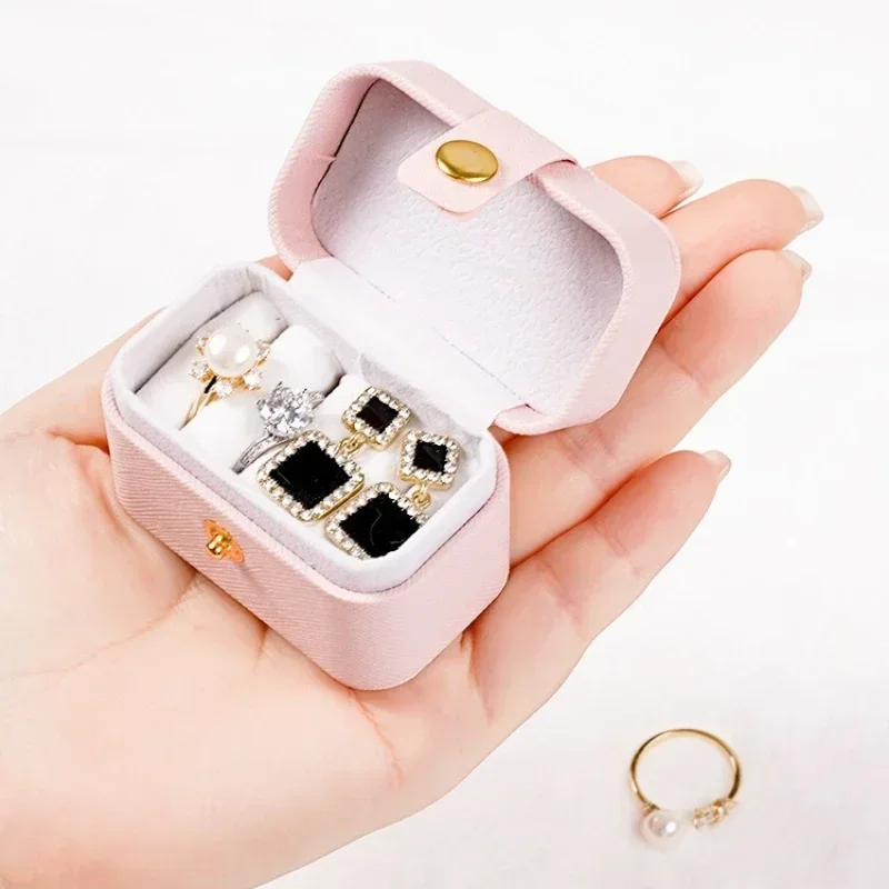 Mini Portable Jewelry Storage Bag Travel Household Simple Leather Ring Necklace Earrings Storage Box Organizer Display Gift Box