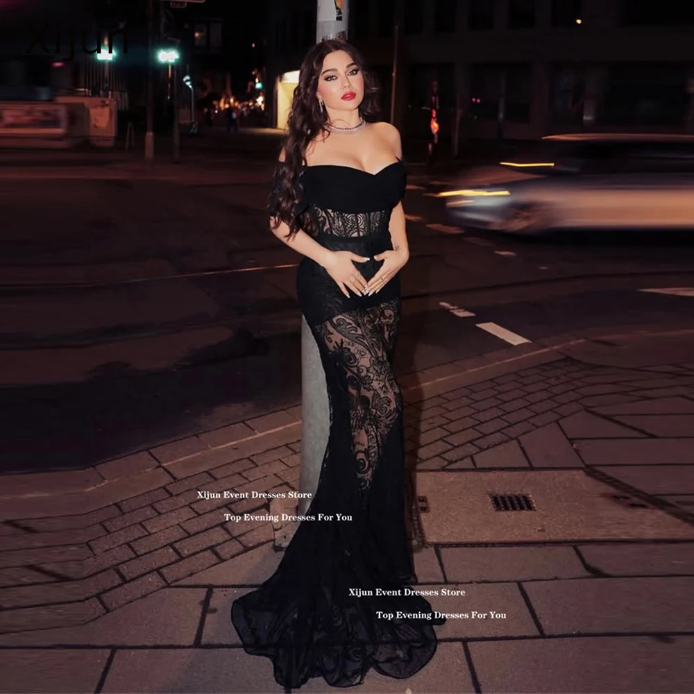 

Xijun Sexy Black Lace Evening Dresses Off The Shoulder Mermaid Long Prom Dresses See-Thru Birthday Party Dresses 2025 Customized