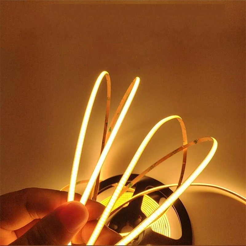 USB COB LED Strip Lighting, 3mm Width Dotless Light, Glow COB Bendable Tape Light, 5V Rope Light Flexible Counter Light for home
