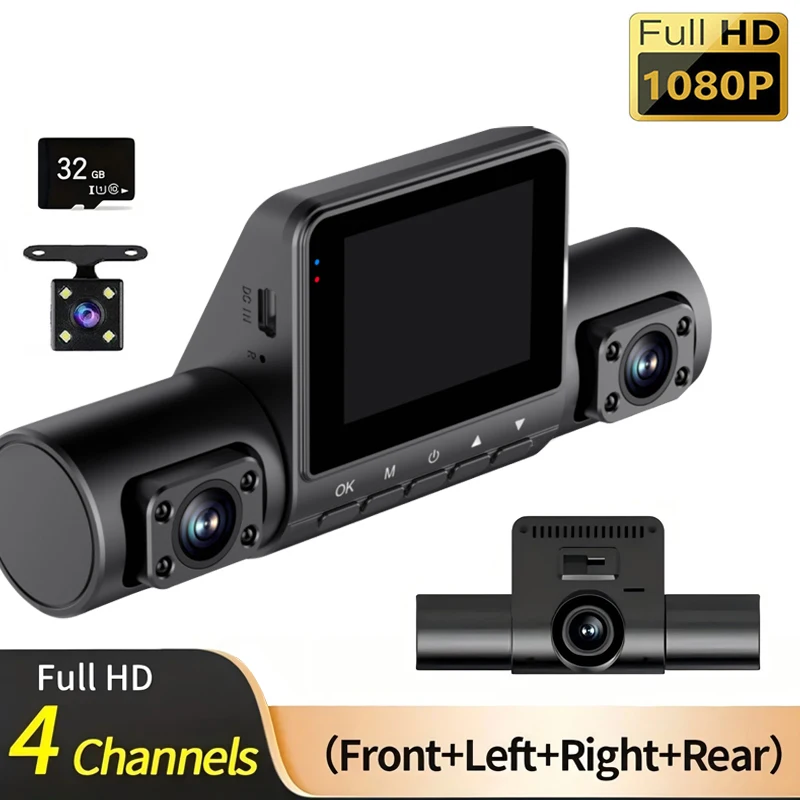 

1080P HD 4-Lens Dashboard Recorder 2.0-Inch Car Night Vision Machine Rotatable Camera Cyclically Record Reversing Camera