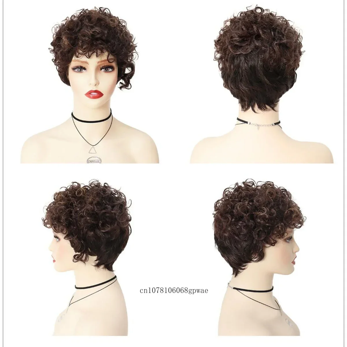 باروكات بنية مختلطة قصيرة، باروكة صناعية مجعدة مع غرة للنساء ذوات البشرة السمراء، تصفيفة شعر أفريقية مقاومة للحرارة، زي تنكري للحفلات اليومية #3