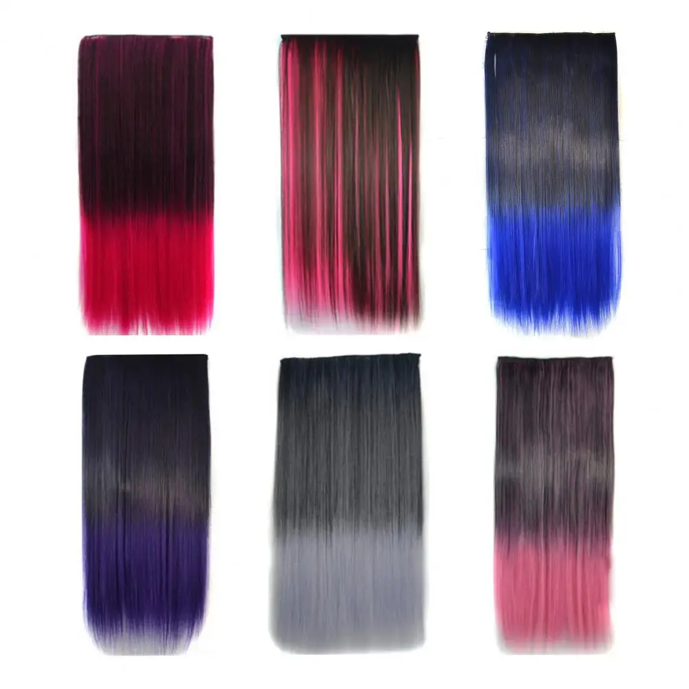 

Gradient Color Hair Extension Long Straight Synthetic Fiber Fake Hair Traceless Soft Smooth 23.6 Inch Fake Hairpiece High Temper