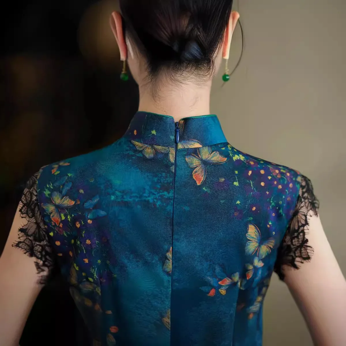 فستان شيونغسام مطبوع صيني كلاسيكي نسائي ، تشيباو بأكمام قصيرة طويلة ، طراز تقليدي ، حفلة ، ربيع ، صيف ، جديد #6