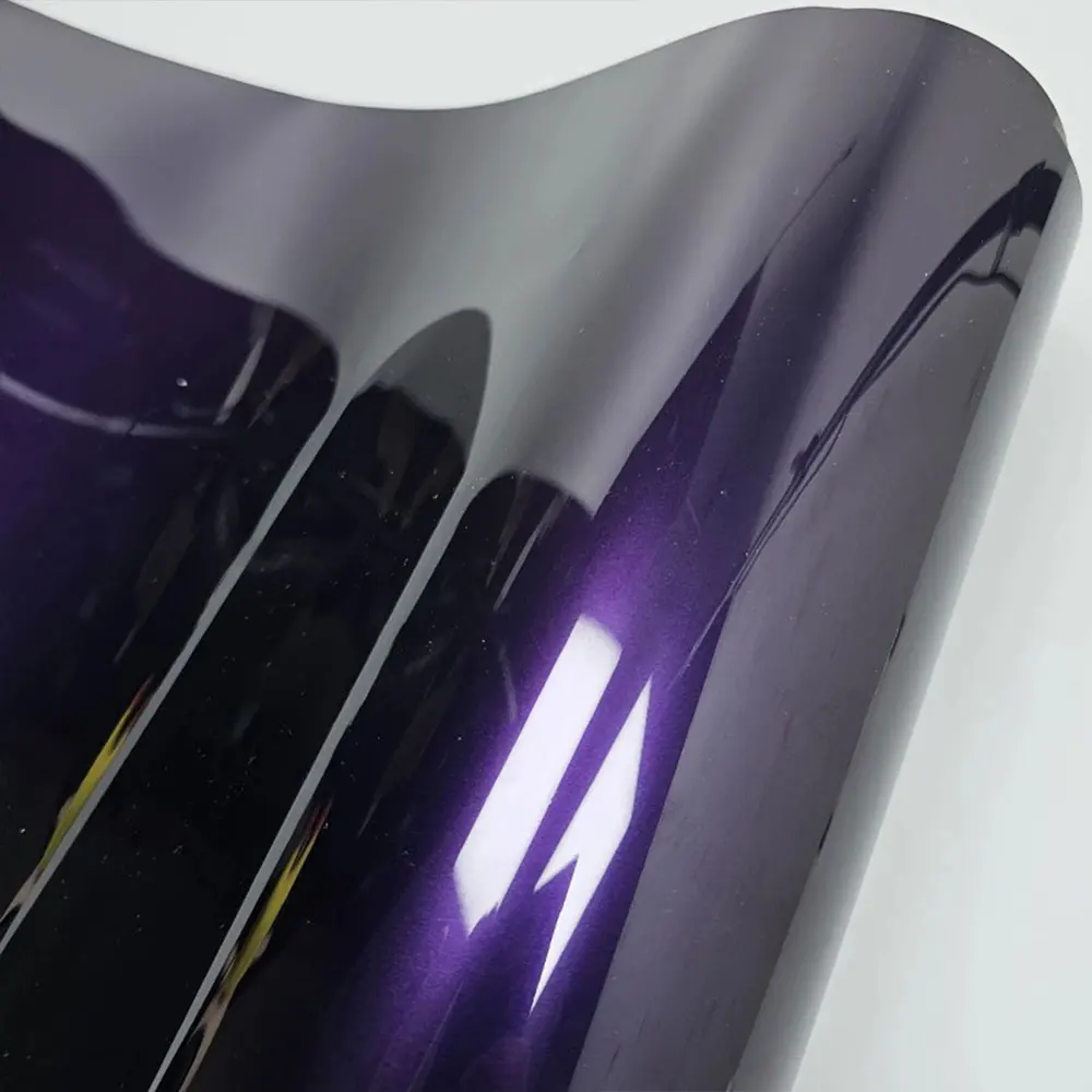 PET High Gloss Metallic Midnight Purple Vinyl Car Wrap Film With Air Release Initial Low Tack Glue Auto Aurora Purple Stickers