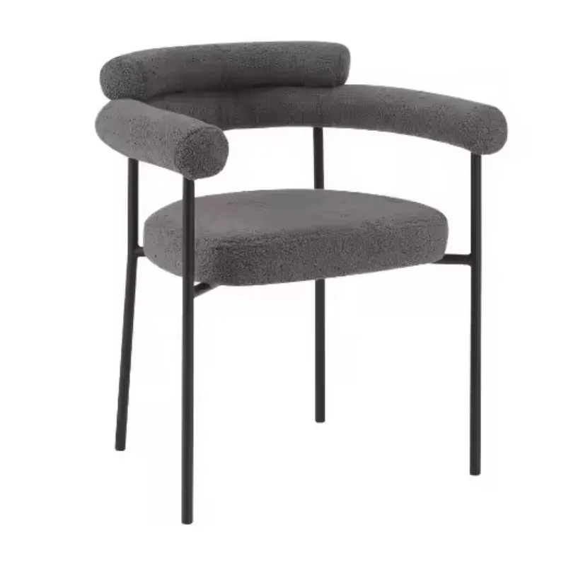 Modern Nordic Restaurant Armchair Gray Boucle Fabric Black Leg Foldable Coffee Shop Hotel Home-Dining Chair Living Room Bedroom