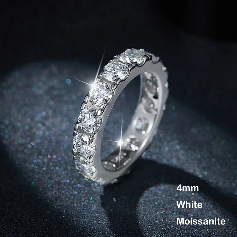 EWYA Sparkling Full 3/4/5mm D Color Black Moissanite Full Eternity Diamond Ring For Women Men S925 Silver Wedding Band Rings