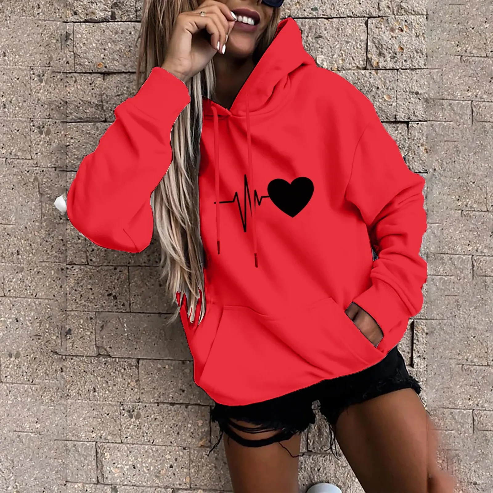 Damski sweter Modny, swobodny, zabawny nadruk Bluza z kapturem Luźne sportowe topy Pullover