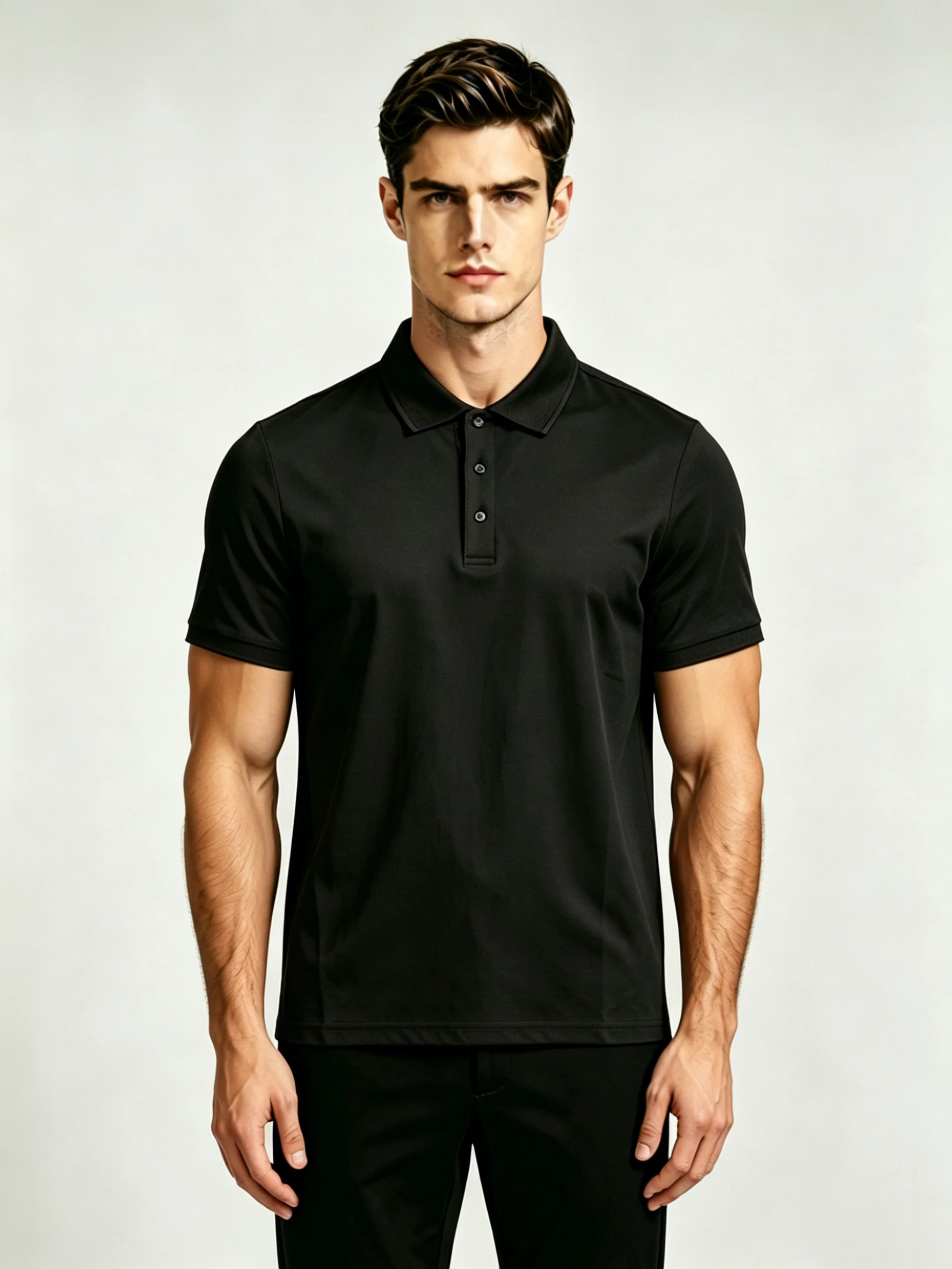 Men's breathable business casual polo shirt, fashionable and lightweight short sleeved solid color
