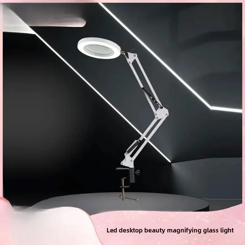 USB LED Magnifying Glass Lamp Long Arm Folding Desk Lamp Portable Beauty Clip Light Electronic Reading Lamp