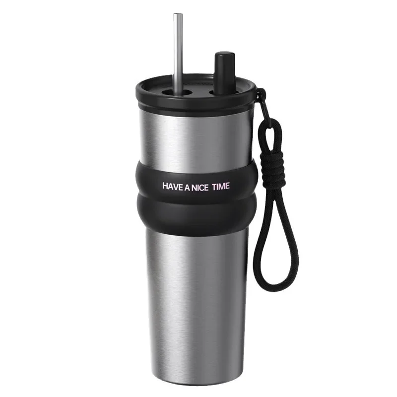 710ml 316 Stainless Steel Tumbler Insulated Travel Mug with Straw Lanyard Large Capacity Car Water Cup Fashion Vacuum Coffee Cup