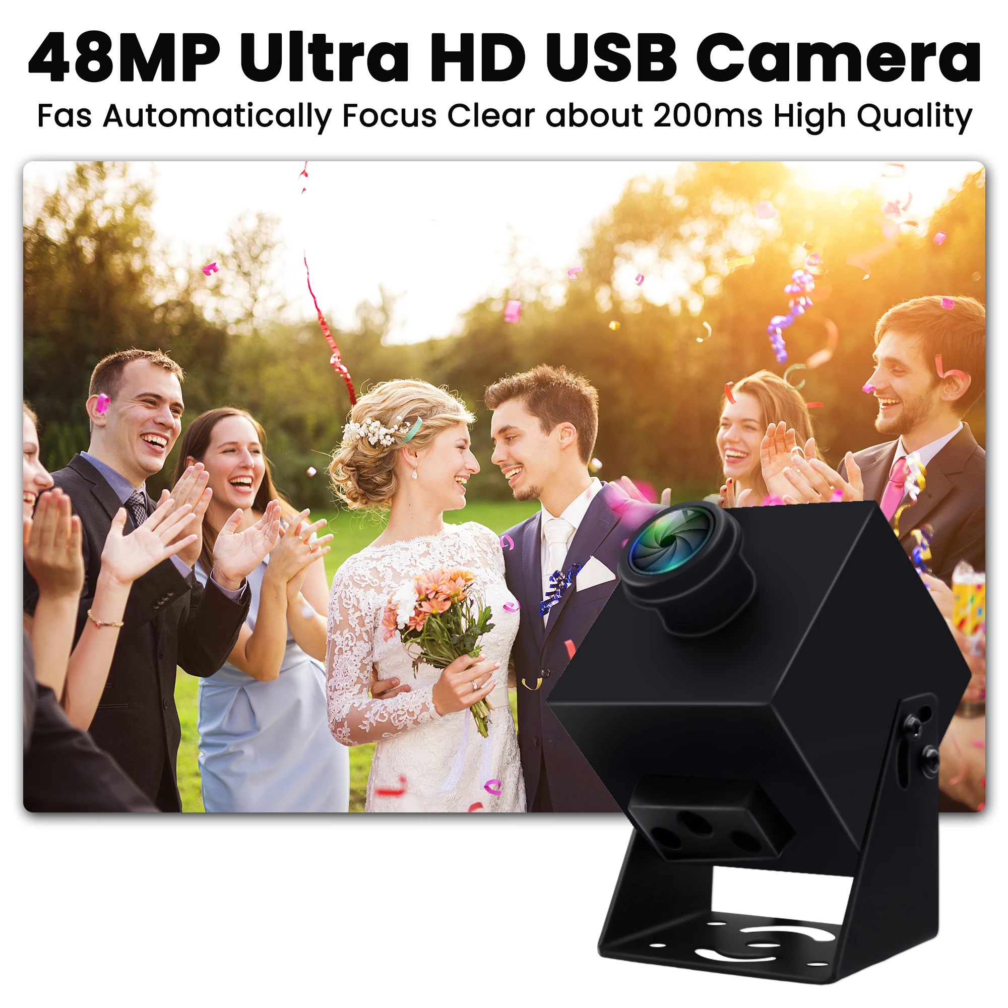 Cámara USB ELP de 48MP, Mini cámara web con enfoque automático rápido con lente ojo de pez gran angular para Windows, Mac, Linux, compatible con vídeo Industrial