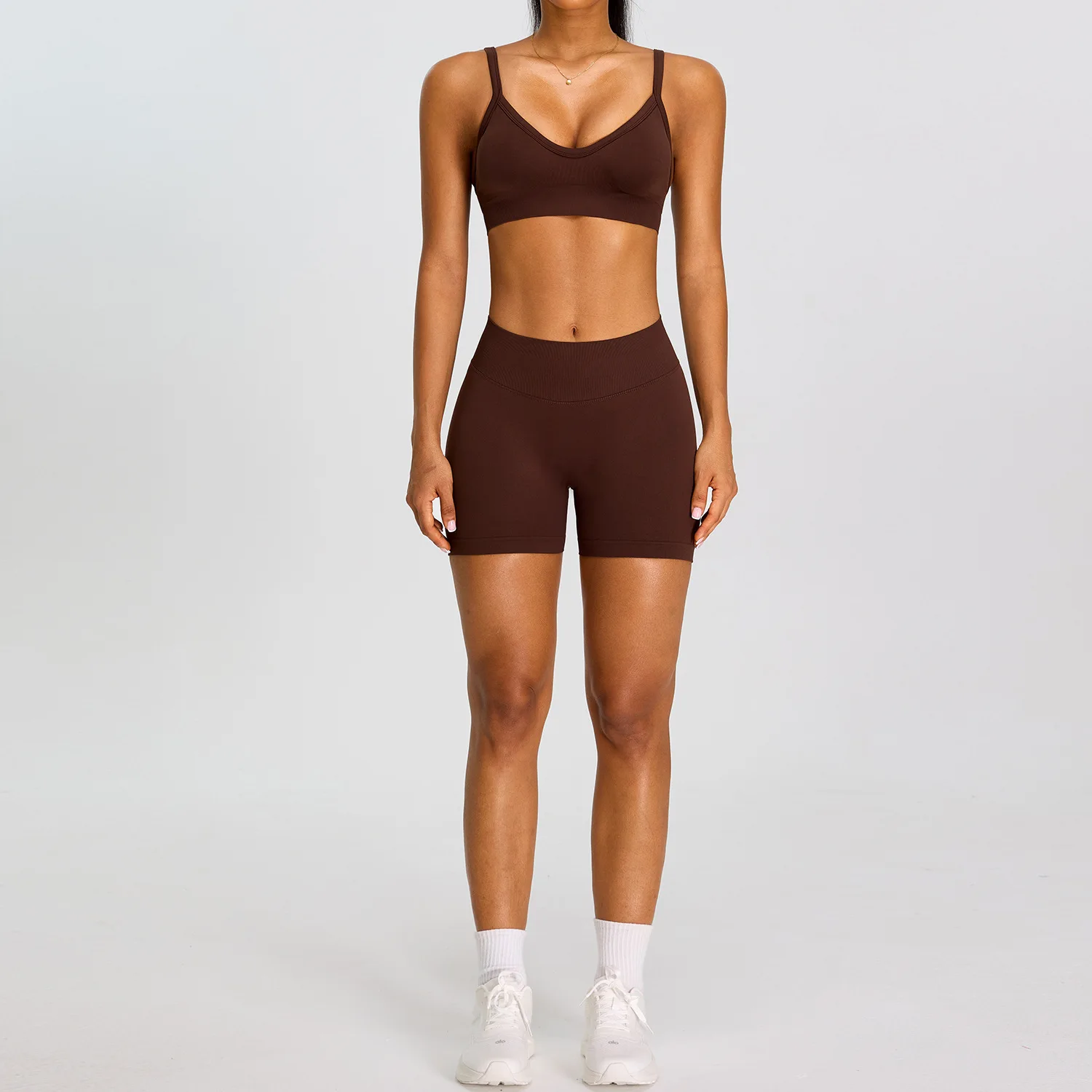 2Pcs Seamless Yoga Set Fitness Suit Gym Clothing Women Workout Tracksuit High Waist Butt Lifting Squat Proof Shorts Sports Bra