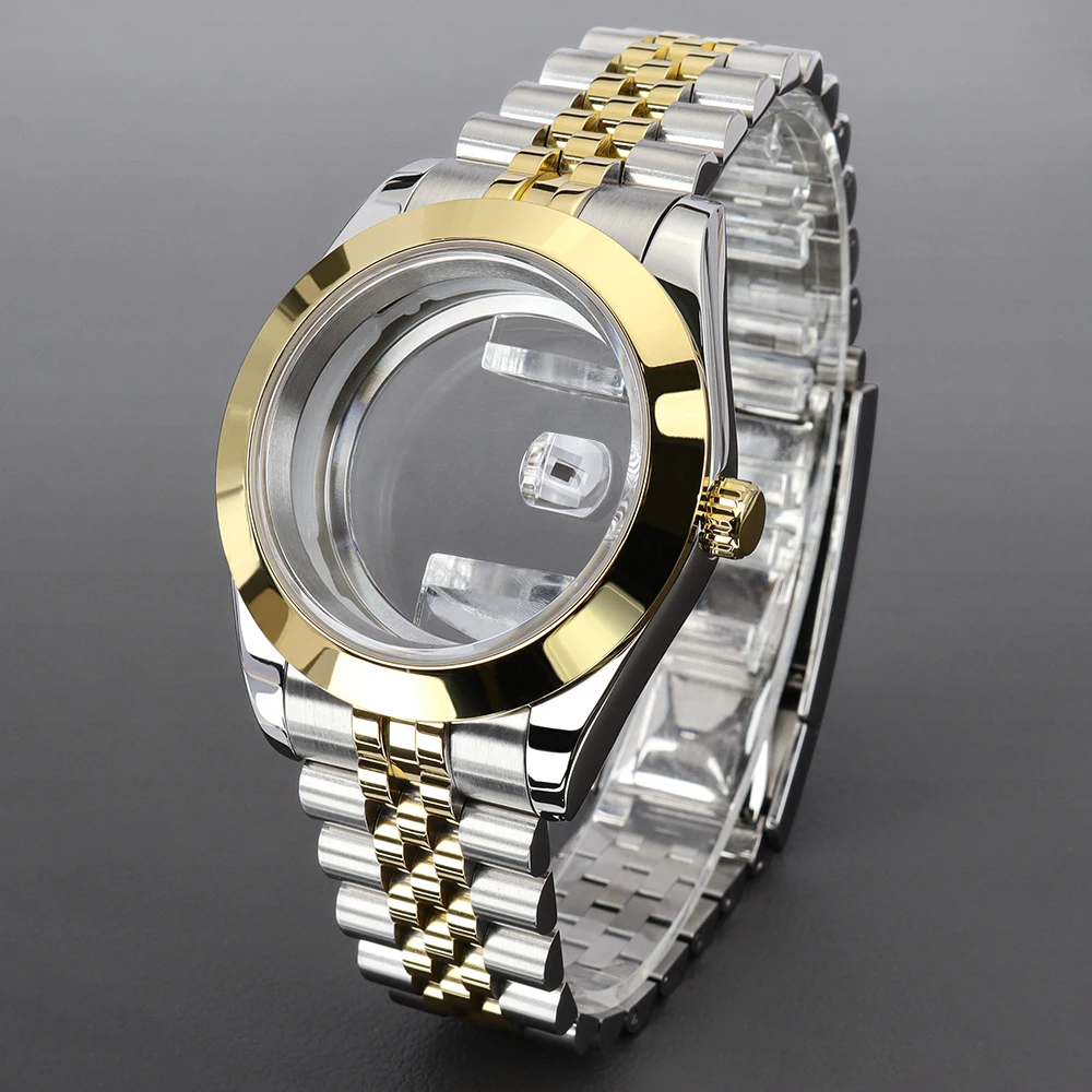 

36mm/39mm Bevel Edge Watch Case Glide Lock Strap Sapphire Crystal Glass For NH35 NH36 NH70 Miyota 8215 Air King Explorer Style